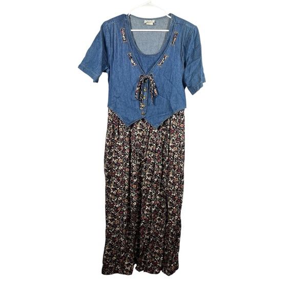 Stuart Alan Petites Vintage Denim and Floral Print Maxi Dress 16P - Picture 1 of 13